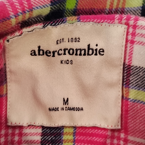 Abercrombie Kid Girl's M Pink Plaid Flannel Button Up Shirt Y2K - Picture 5 of 8
